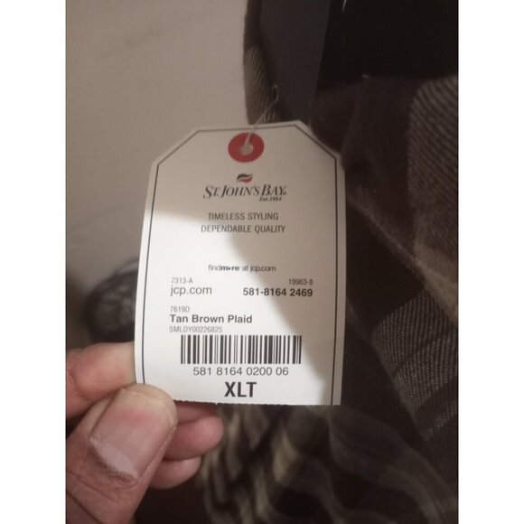 NEW St Johns Bay Flannel Shirt Men XLT Brown Plaid Button Front Long Sleeve NWT - Picture 3 of 10